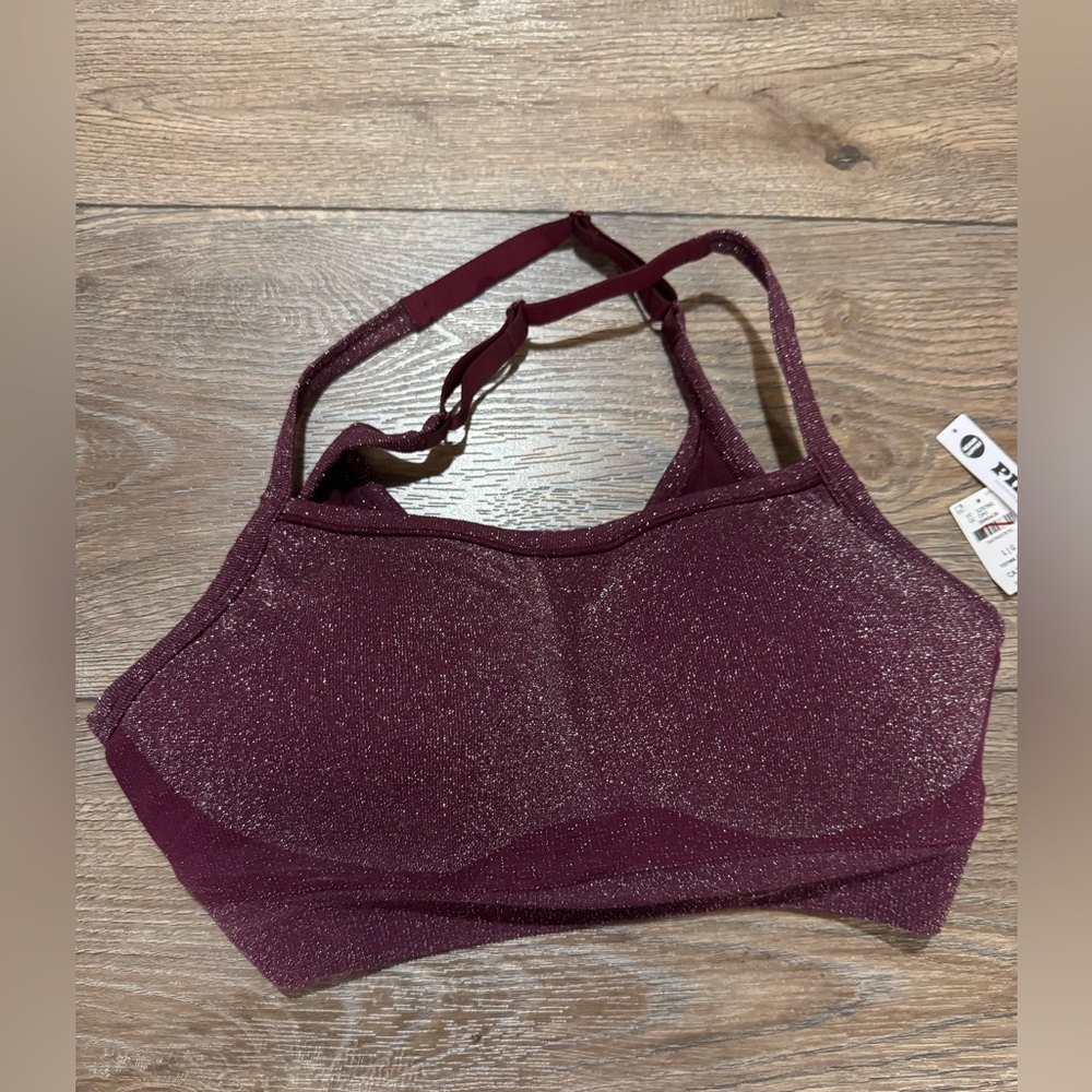 PINK Victoria's Secret Burgundy Berry Sparkle Racerback Bra Size L